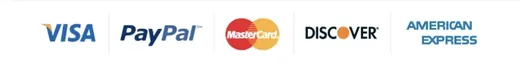 Visa, Mastercard, American Express, Discover, Apple Pay and Google Pay accepted