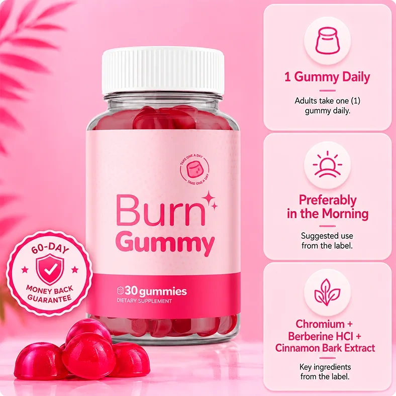 The Burn Gummy 60-day guarantee card from the seller listing